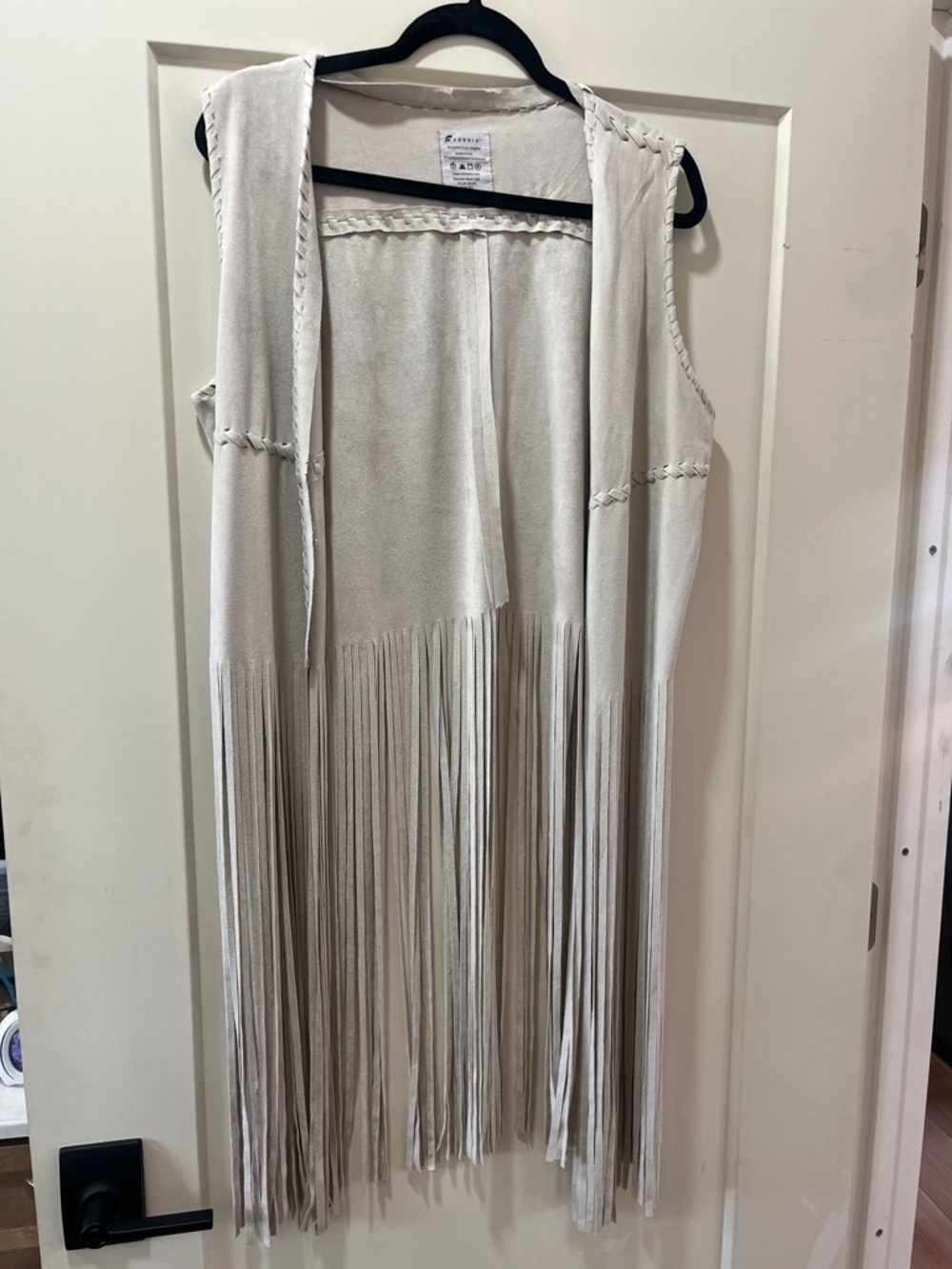 Blank NYC Cream Fringe Open Vest